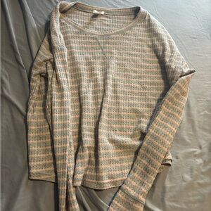 Forever 21 Sage and Peach Striped Waffle Knit Top